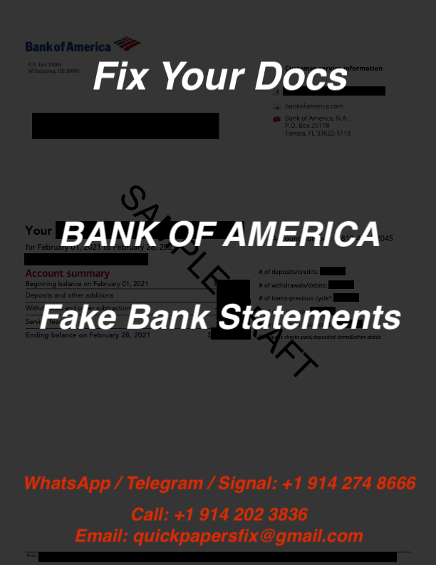 fake bank of america bank statement